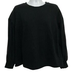 Ava & Viv Womens Crewneck Sweater Size 1X Black Chiffon Long Sleeve Pullover
